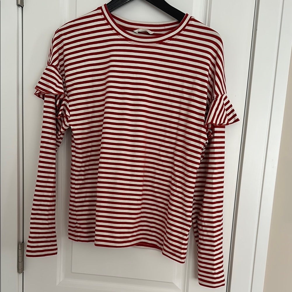 H&M Red and White Striped Long Sleeve Top
